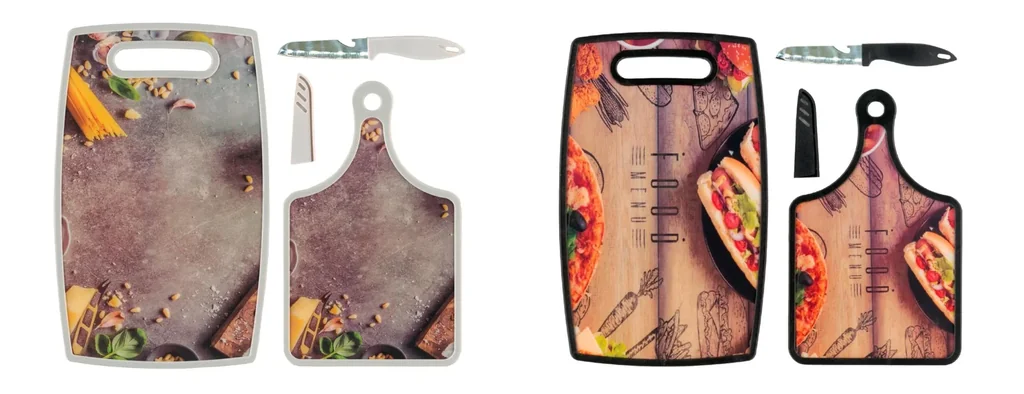 Schneidebretter mit Messer im Pizza Design, 2er Set