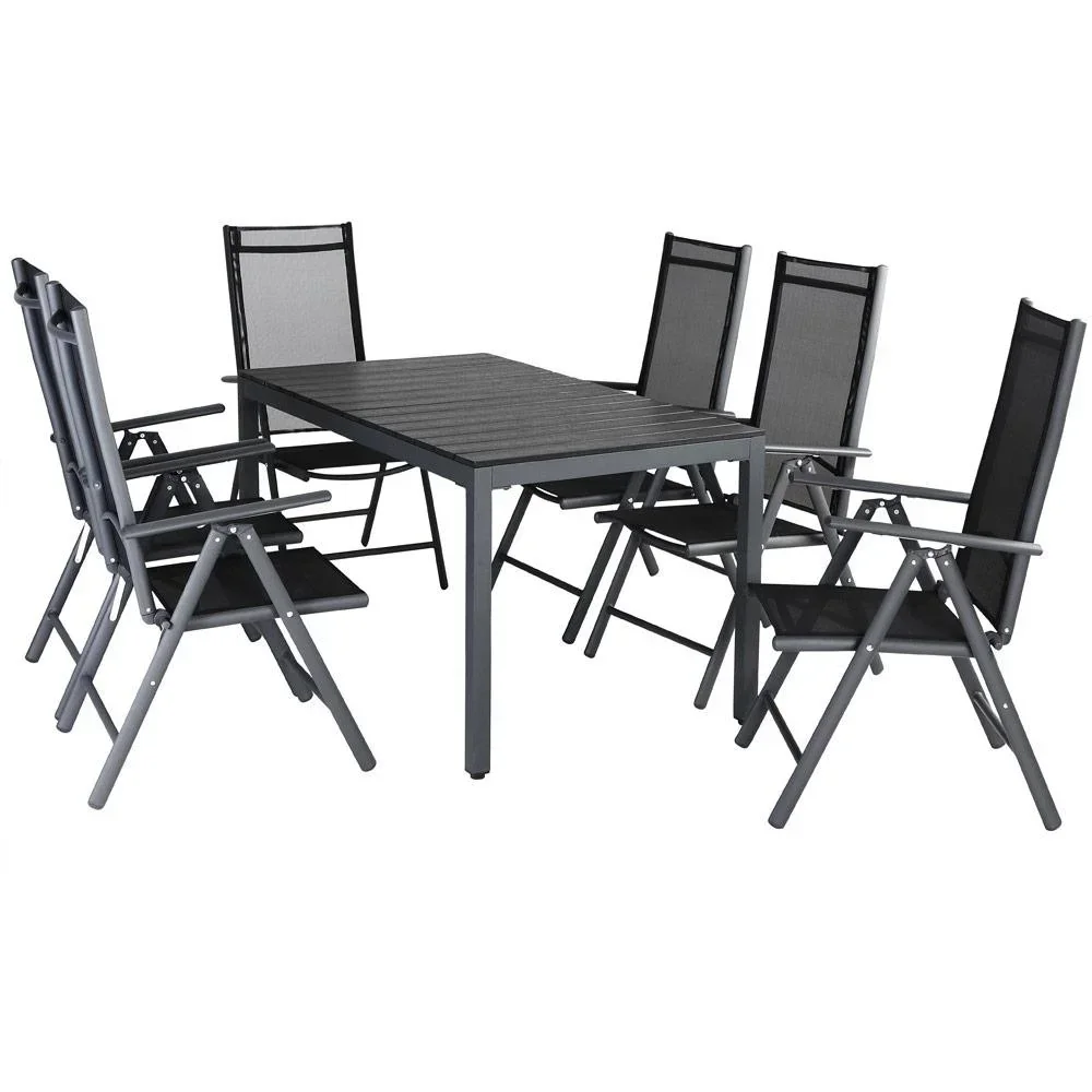 Garten-Set 7-teilig Anthrazit Aluminium mit WPC Tischplatte