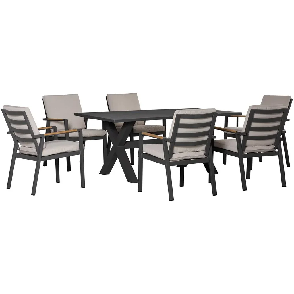 Garten-Set mit 6 Stühlen und 1 Tisch, Aluminium+Kunststoff, grau