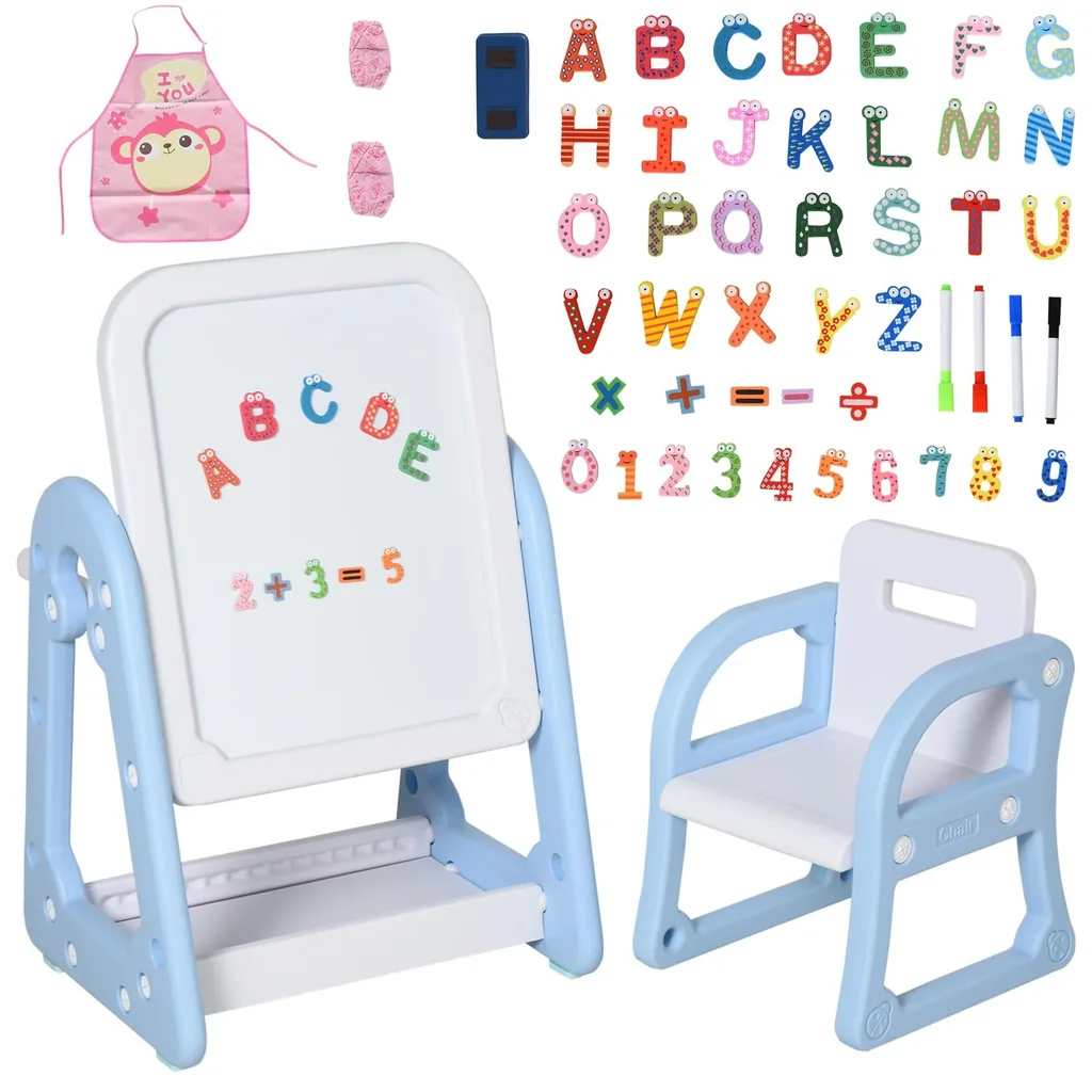 Kindertafel mit Stuhl und Malzubehör