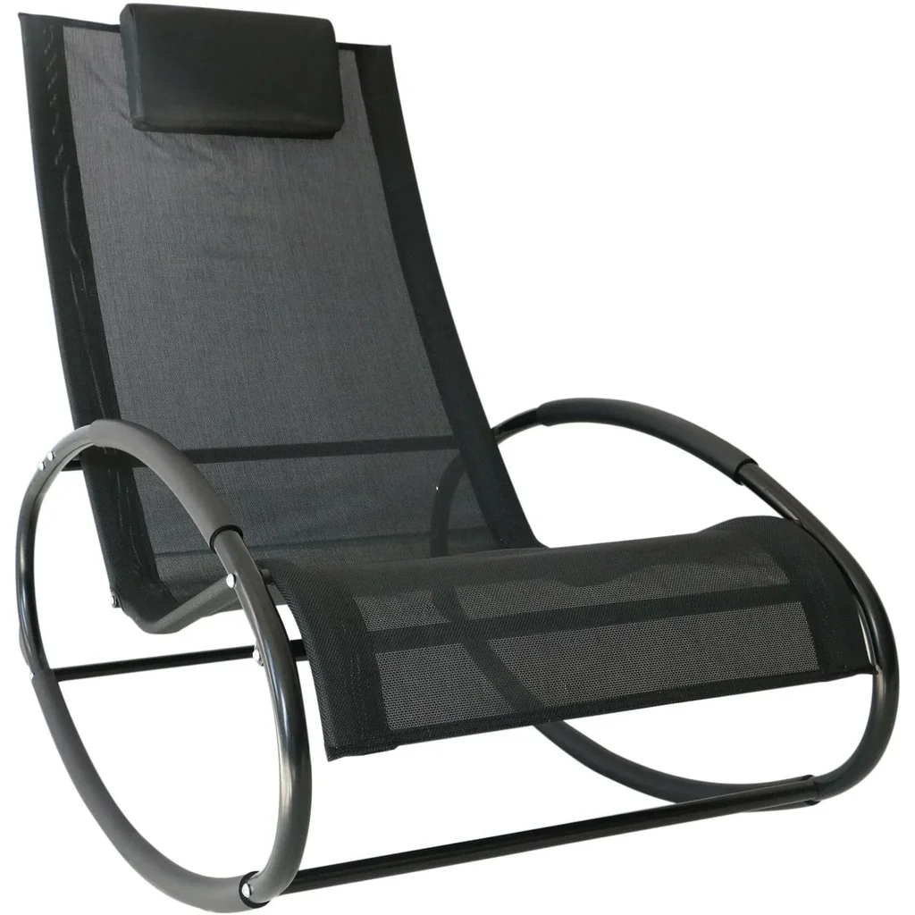 Schaukelstuhl Schaukelliege Gartenliege Schwungliege 1 x Kopfkissen wetterfest Schwarz bis 120 kg 105 x 62 x 88 cm