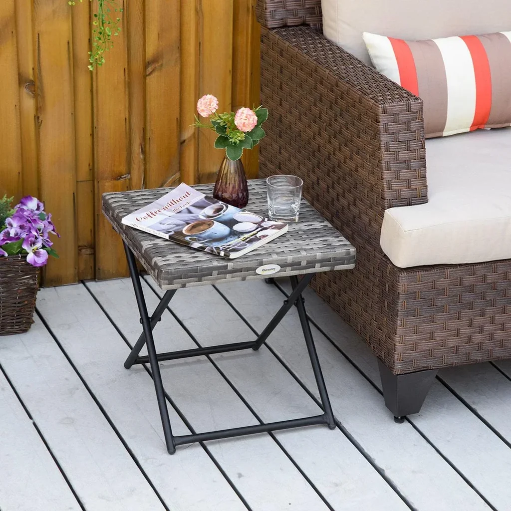 Poly Rattan Gartentisch klappbar Couchtisch Gartenmöbel Klapptisch Metall grau 40 x 40 x 40 cm