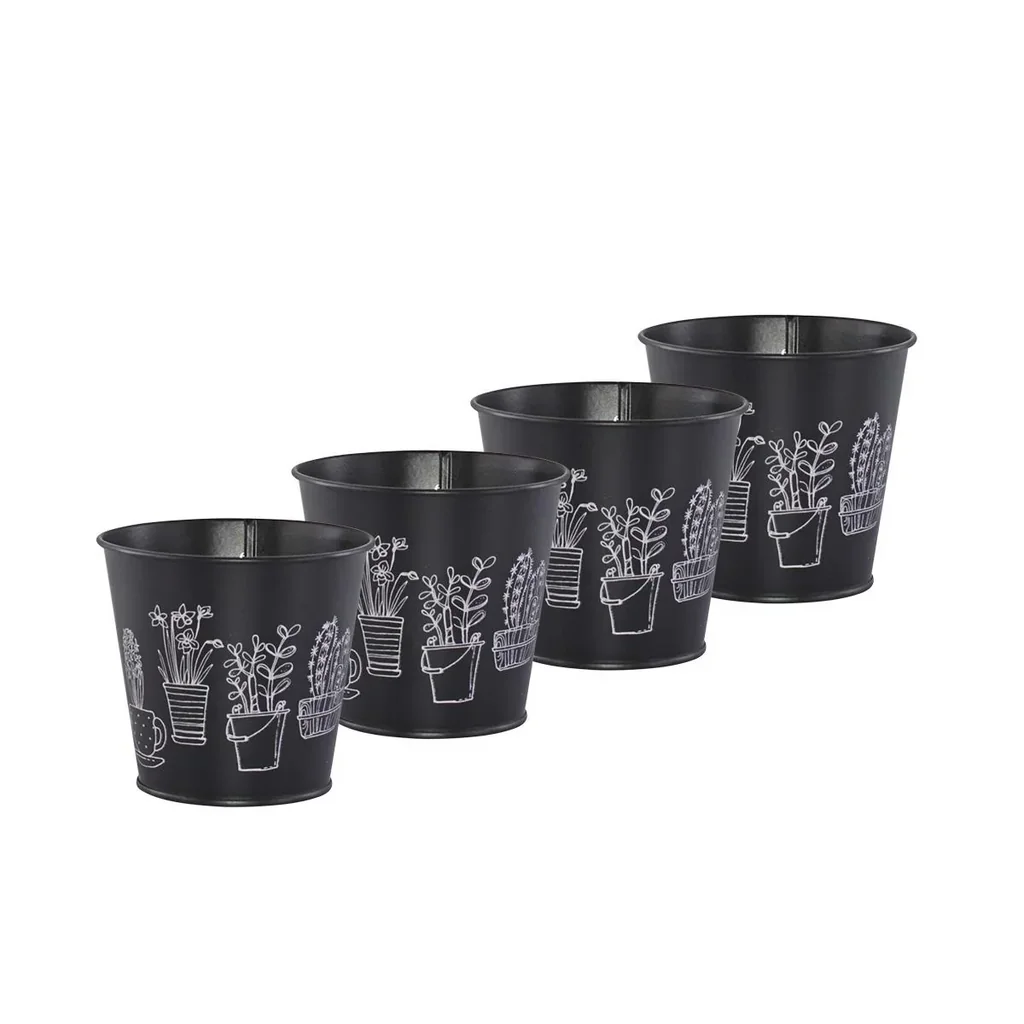Übertopf aus Metall in Schwarz 4er Set