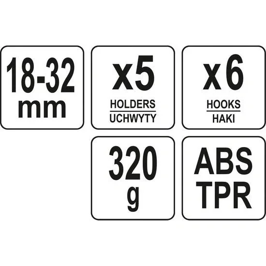 Werkzeughalter - 5 Klemmen - 6 Haken