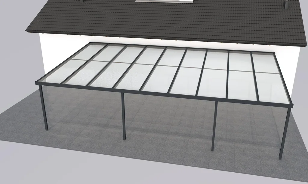 Terrassendach Premium, anthrazit, 9135 x 5060 mm - Polycarbonat Stegplatten 16 mm, opal