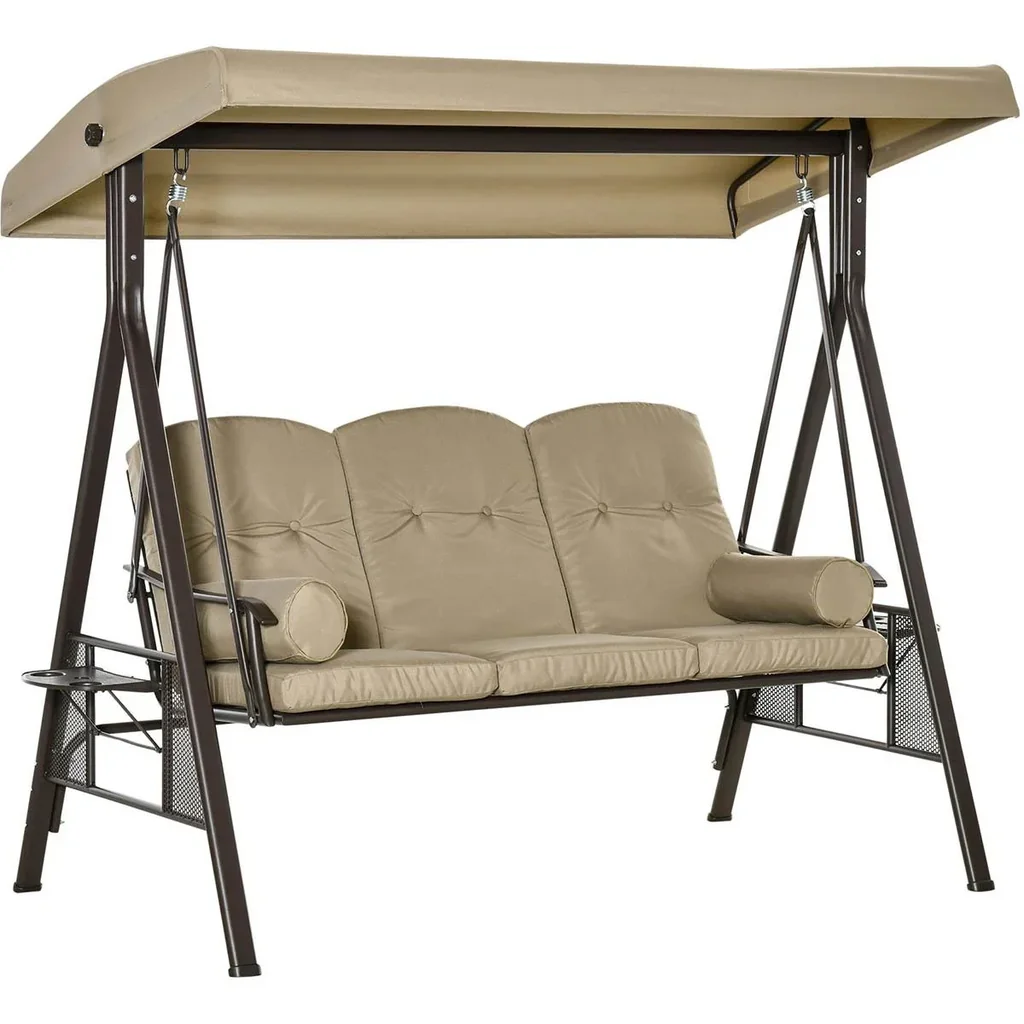3-Sitzer Hollywoodschaukel mit Sonnenschirm Taupe 116 x 206 x 183 cm