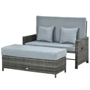 Polyrattan Lounge-Sofa Gartensofa Gartenliege 2-Sitzer mit Kissen Hocker Grau