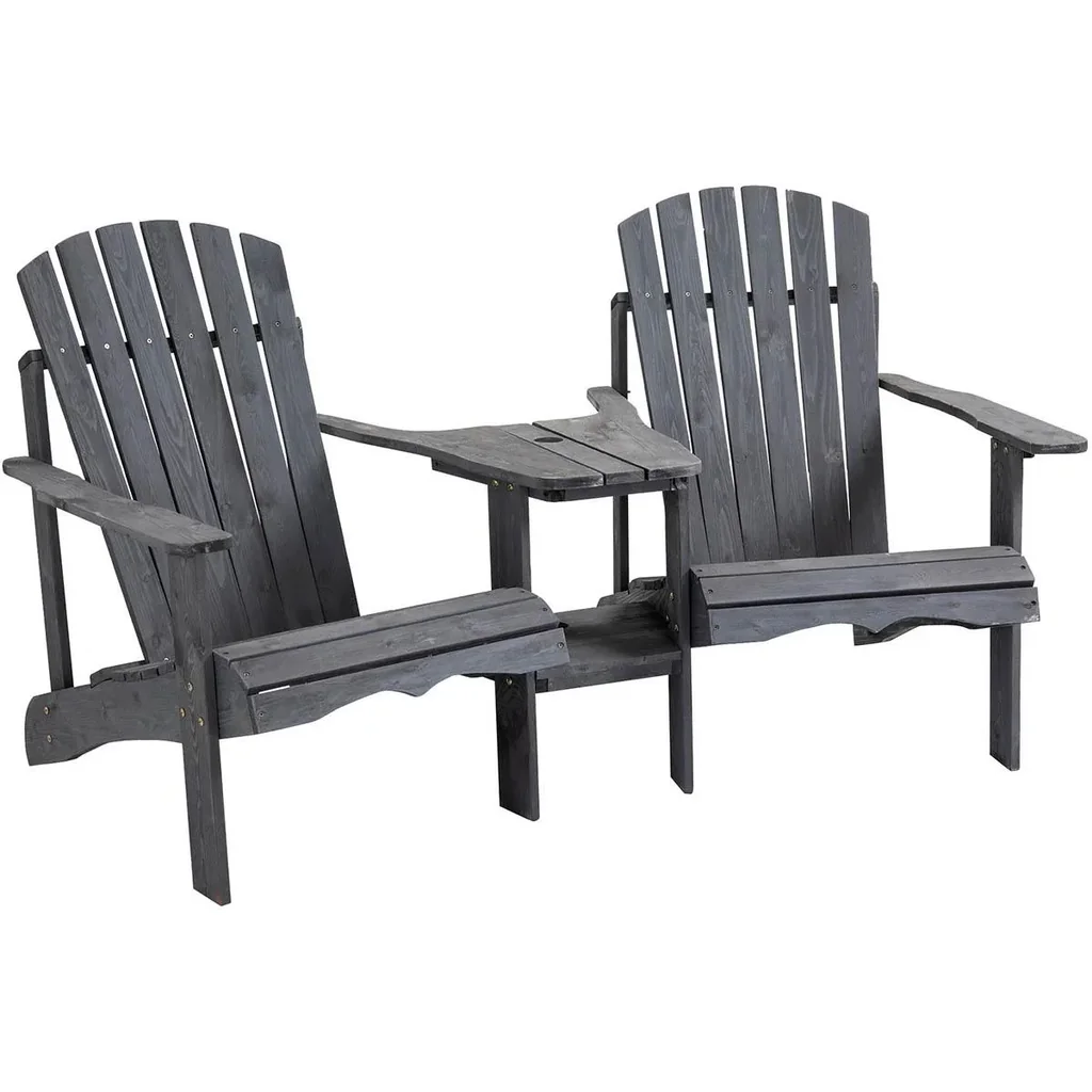 Gartenstuhlset mit Beistelltisch - Holz - Dunkelgrau - 178 x 87 x 92 cm