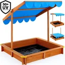 Sandkasten mit Sonnenschirm - Sandkasten mit verstellbarem Dach - 120x120cm, Blau