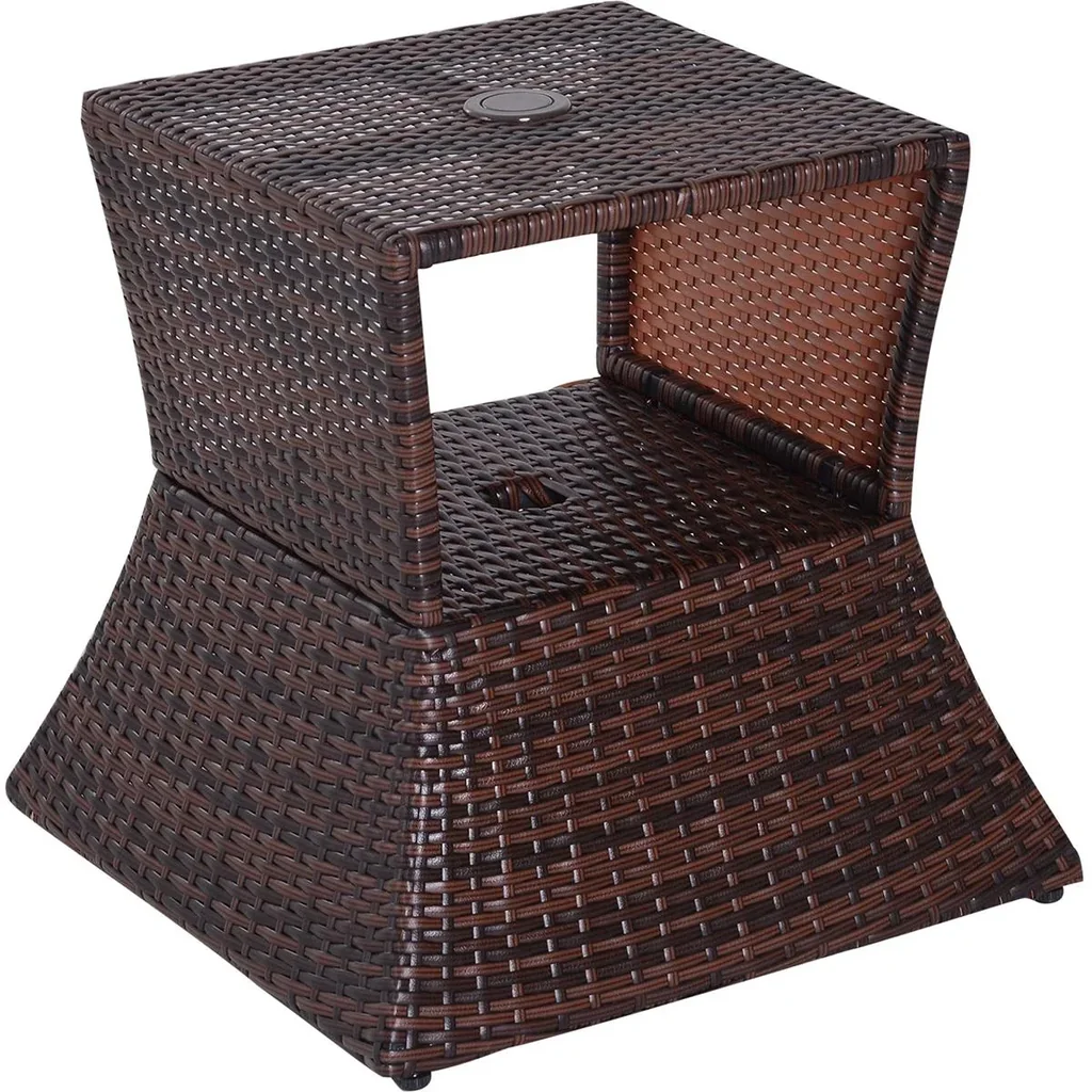 Rattan-Gartentisch mit Sonnenschirm-Halterung braun