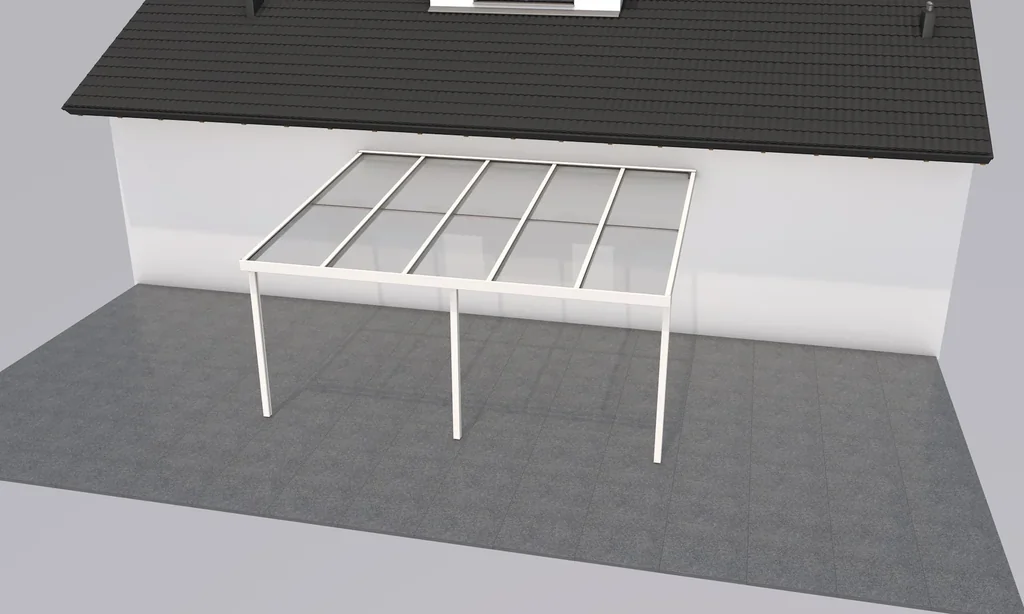 Terrassendach Premium, weiß, 5100 x 4060 mm - Polycarbonat Stegplatten 16 mm, weiß gestreift
