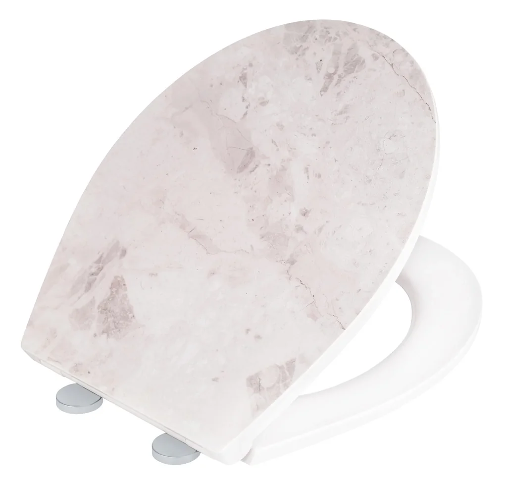 Premium WC-Sitz White Marble mit Relief, aus antibakteriellem Duroplast, mit Absenkautomatik