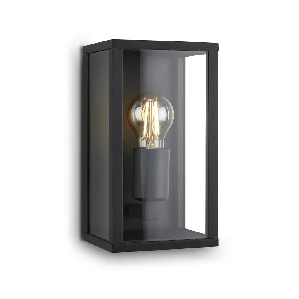 Außenleuchte, 1-flammig, IP44, Metall-Glas, schwarz, E27 Fassung