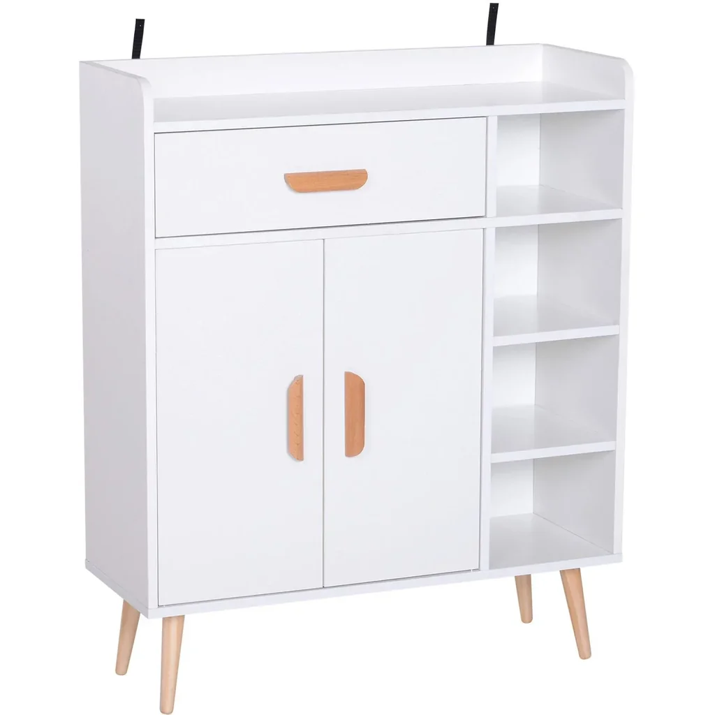 Standregal Kommode Flurschrank Schublade Schrank 100 kg Belastbarkeit Kiefernholz Weiß 80 x 29,5 x 96 cm
