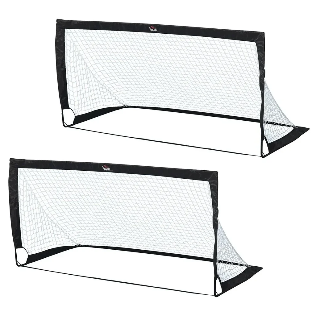 Fußballtore, Fußballnetz, 2er Set Minitore, Faltbar, Stahl, Tetrolon, Schwarz, 186 x 90 x 89 cm