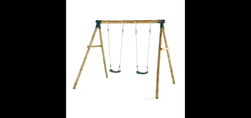 Holz Doppelschaukel Marmoset, Outdoor-Doppelschaukel für Kinder aus Holz, Schaukelseile höhenverstellbar, natur
