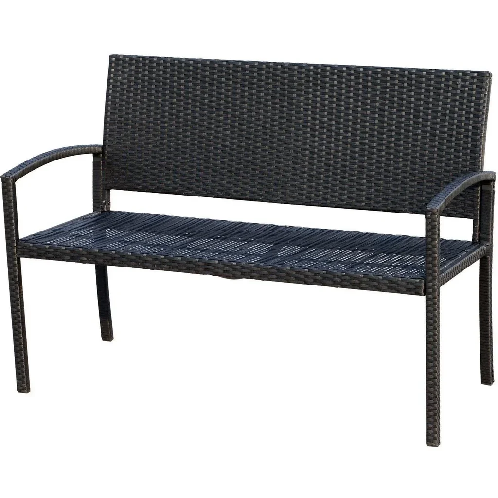 Polyrattan Gartenbank Sitzbank 2-Sitzer Stahl Schwarz