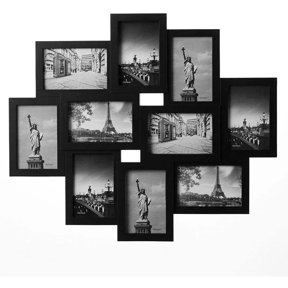 Fotorahmen Collage schwarz für 10 Fotos (10x15) - HxB 59x50cm