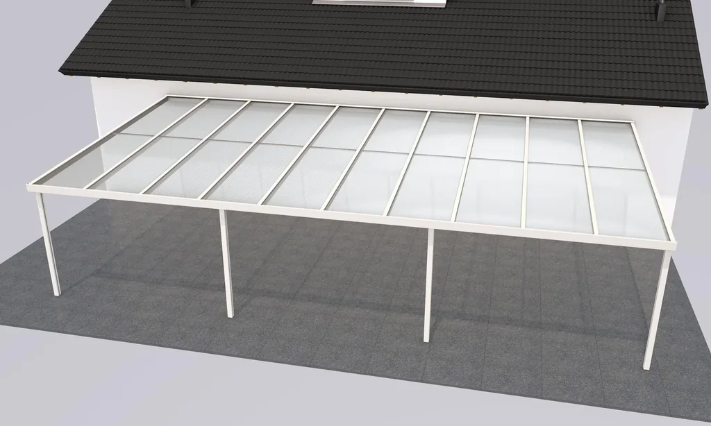 Terrassendach Premium, weiß, 10140 x 5060 mm - Polycarbonat Stegplatten 16 mm, opal