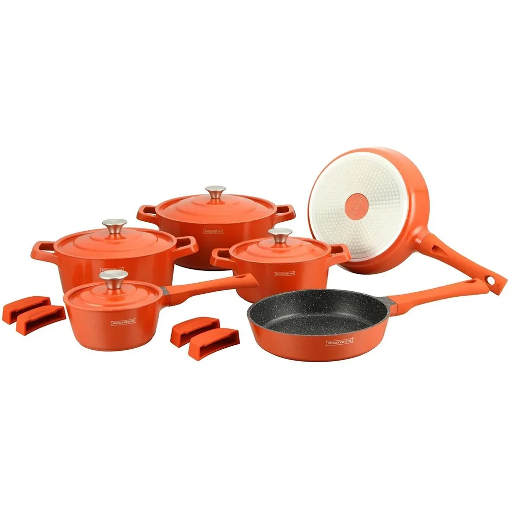 14-teiliges Kochgeschirrset - 4 abnehmbare Griffe - Orange