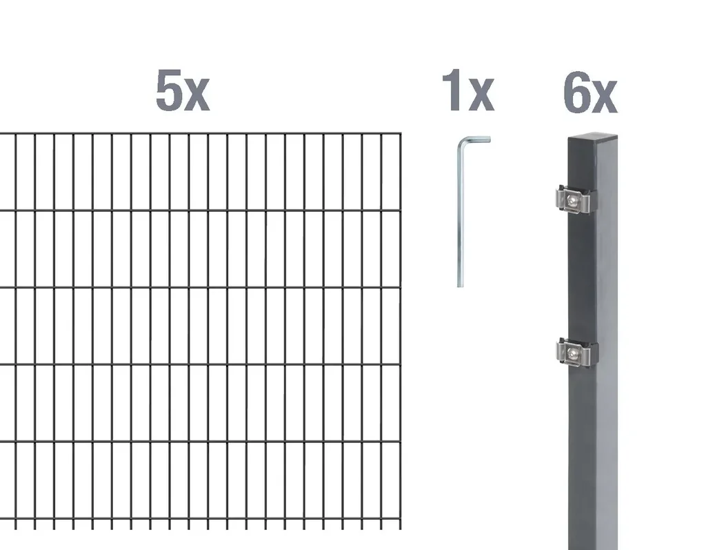 Doppelstabmattenzaun Komplettset, anthrazit, Höhe 140 cm, Länge 10 m