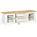TV-Lowboard Fernsehtisch Fernsehschrank für Fernseher bis zu 60 Zoll mit 2 Glas Türen Regal verstellbar Weiß+Eiche 140 x