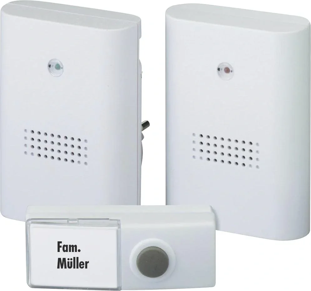 Funkgong Set " HT Twin ", 2 Empfänger, 1 Taster IP44, 8 Melodien
