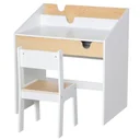 2-tlg. Kindersitzgruppe mit Kindertisch Stuhl für 6-10 Jahre Kindermöbel MDF Weiß+Natur 70 x 50 x 75 cm