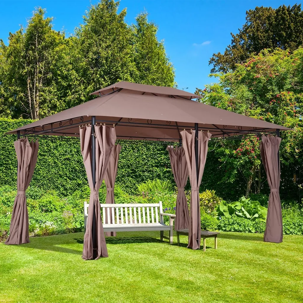 Pavillon Gartenpavillon Partyzelt Gartenzelt Festzelt Doppeldach 3x4m Schwarz+Kaffee