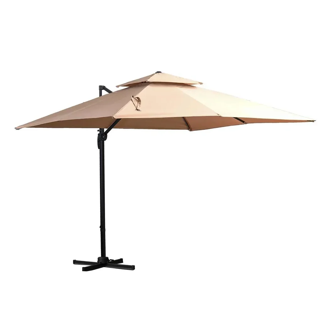 Sonnenschirm 3x3m Gartenschirm Alu Terrassenschirm 360 grad schwenkbar Khaki