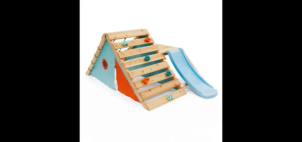 My First Wooden Playcentre, Outdoor-Playcentre für Kinder aus Holz, Kletterwand, Kletternetz, Rutsche, natur