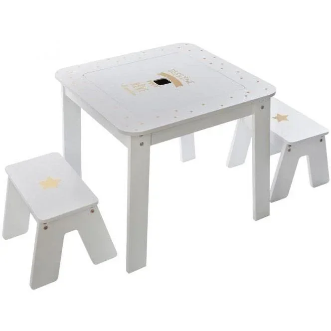 NL Stehtisch mit 2 Hockern - Weiß - 57x57x51 cm