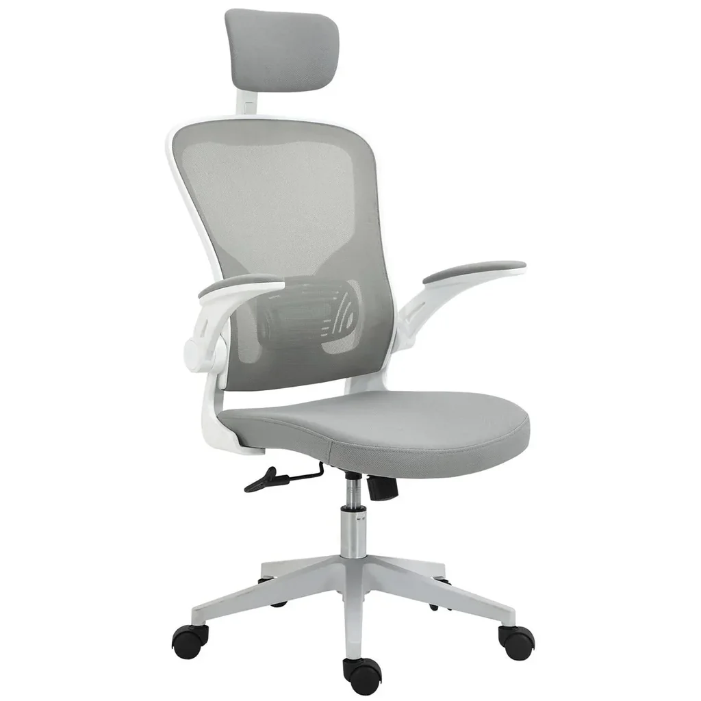 Bürostuhl ergonomischer Shreibtischstuhl mit Wippfunktion hoher Rückenlehne Lendenwirbelstütze Kopfstütze hochklappbarem