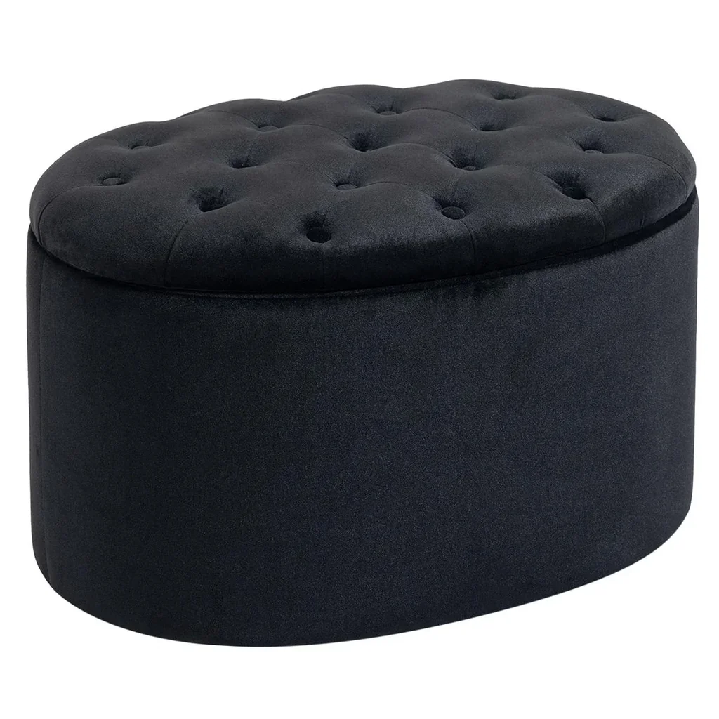 Sitzbank Polsterbank mit Stauraum Truhenbank Ovale Form Flur Schlafzimmer Wohnzimmer samtartiges Polyester Gummiholz Sch