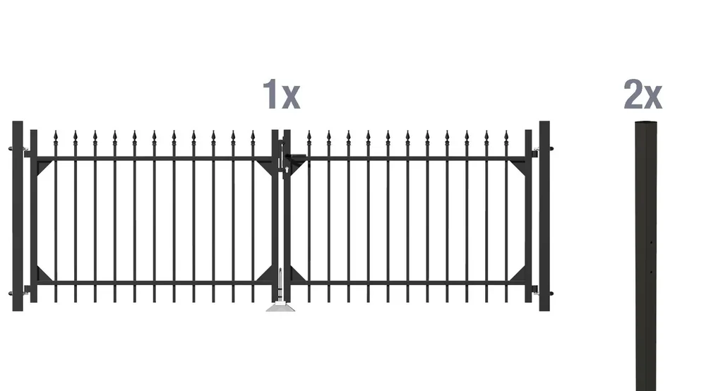Doppeltor-Set Chaussee inkl. Pfosten 3 x 1 m schwarz matt