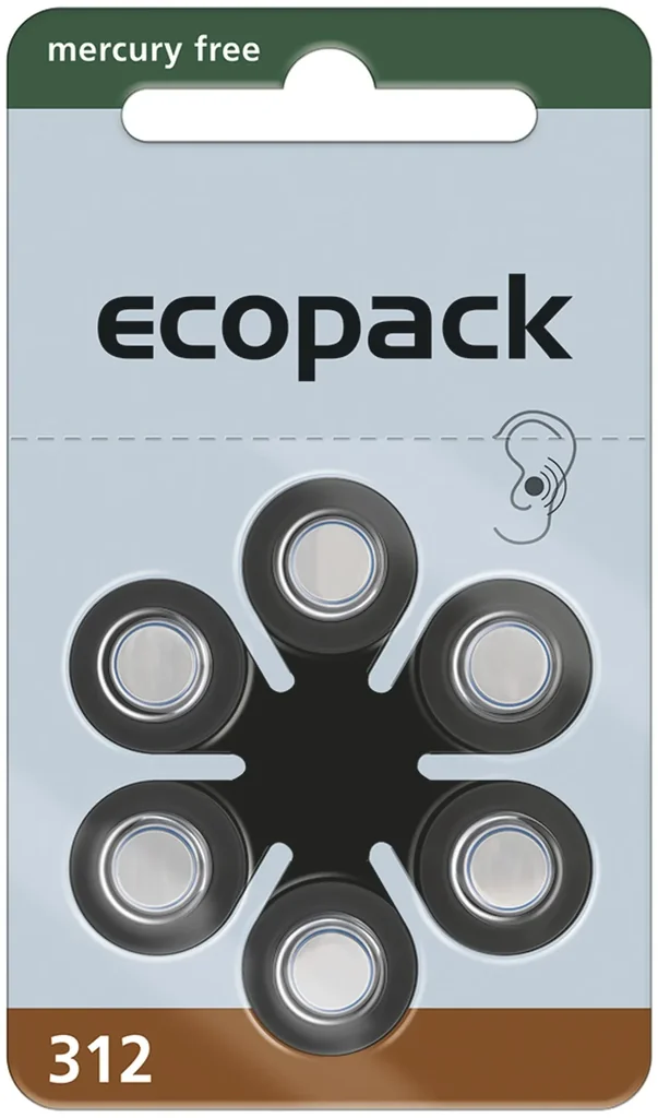 Hörgerätebatterie Ecopack Typ 312(PR41) BRAUN - 6 Stück