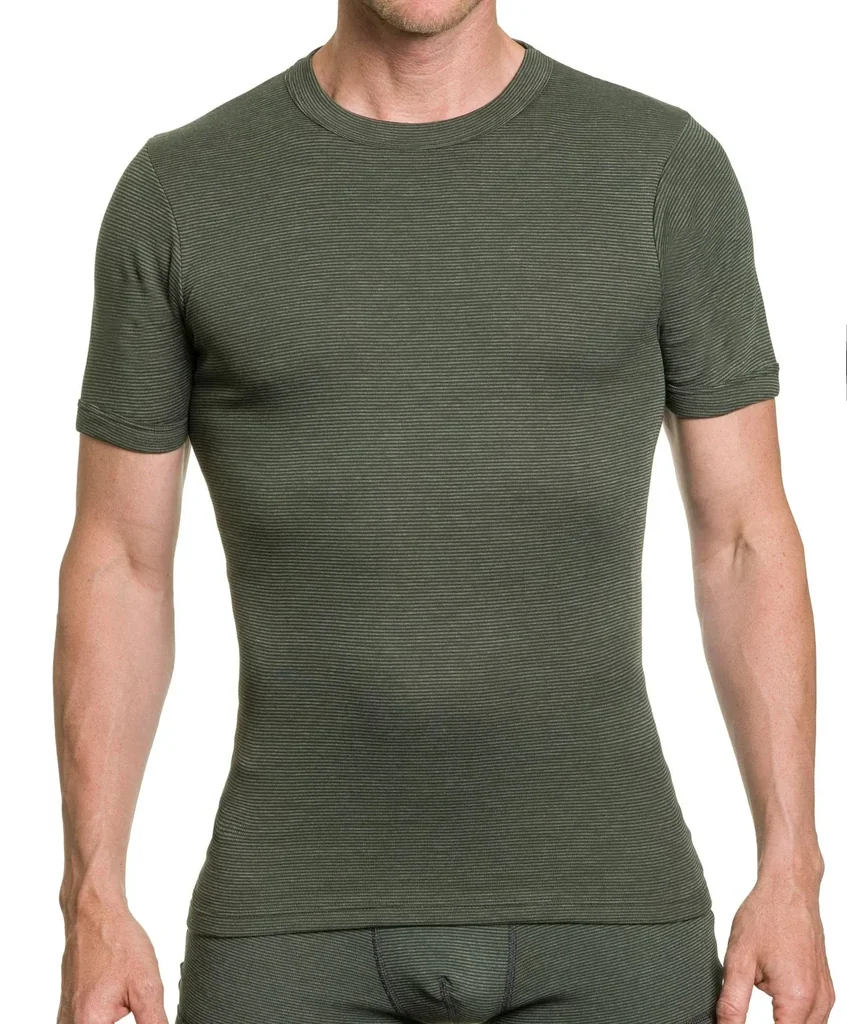 Rundhalshirt mit Streifen, Farbe oliv, Gr.L
