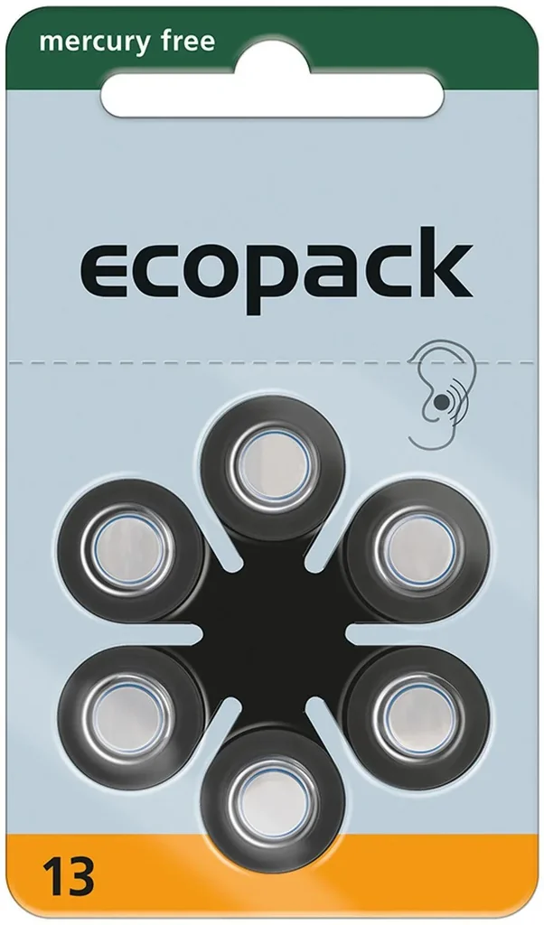 Hörgerätebatterie Ecopack Typ 13 (PR48) ORANGE - 6 Stück