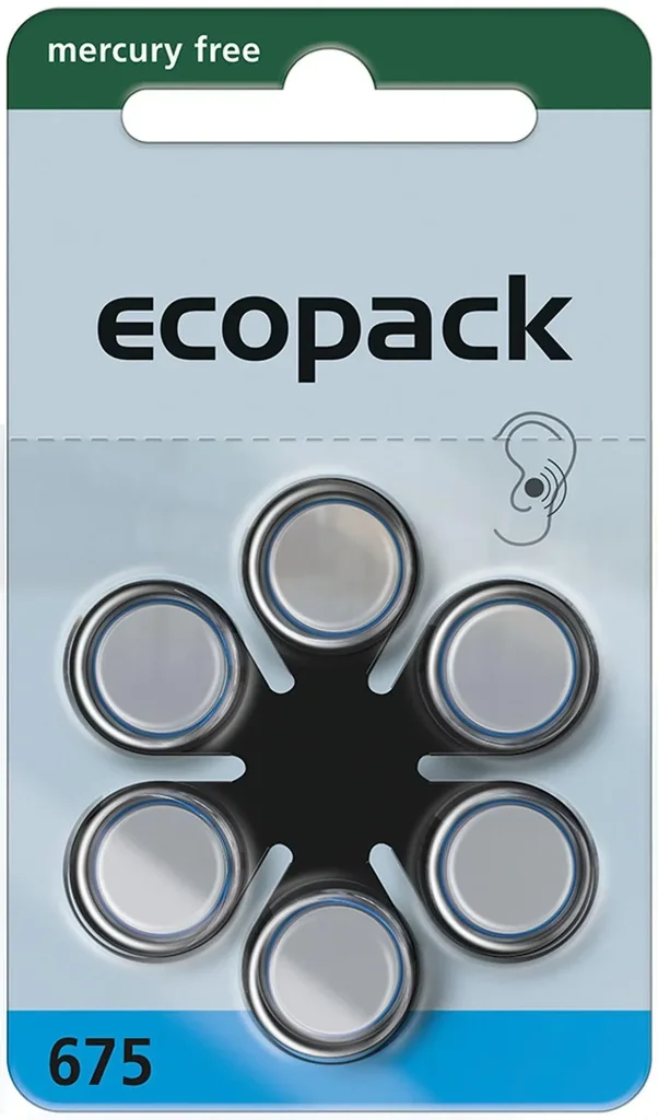 Hörgerätebatterie Ecopack Typ 675(PR44) BLAU - 6 Stück
