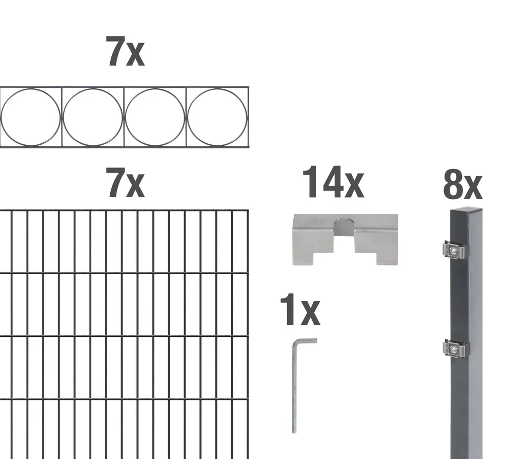 Doppelstabmattenzaun Sets anthrazit mit Dekorelement "Oslo"", Länge: 14 m, Höhe: 160 cm