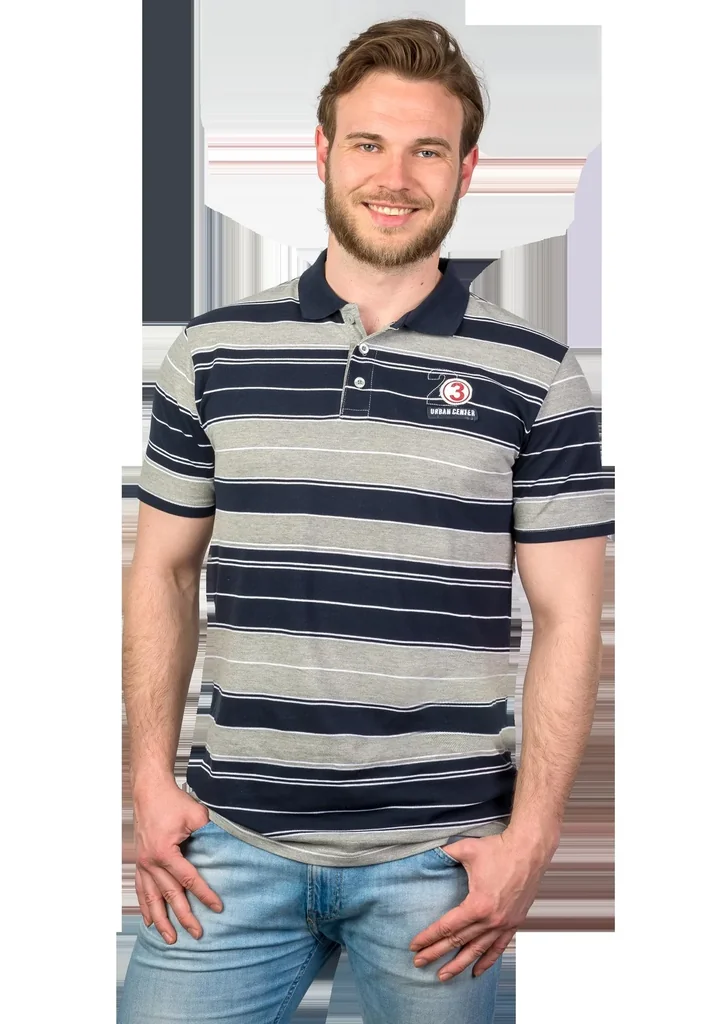 Poloshirt mit Knopfleiste, Farbe marine gestreift, Gr. L