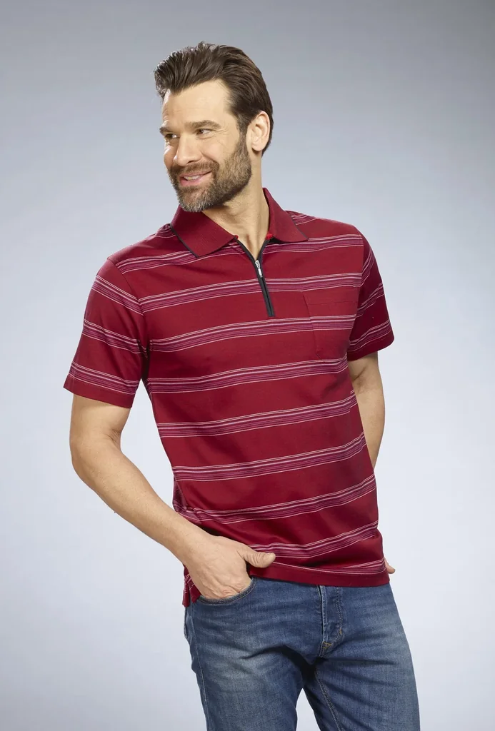 Poloshirt gestreift, Farbe rot, Gr.L