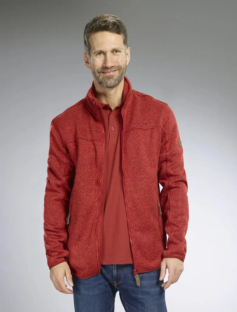 Strickjacke mit Reißverschluss, Farbe rot/melange, Gr.3XL