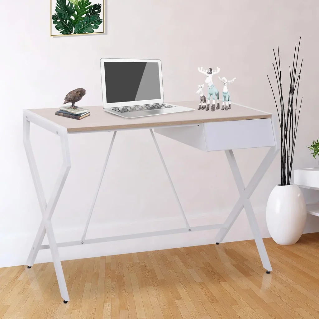 Schreibtisch Computertisch mit Schublade Spanplatte Metallrahmen 20 kg Belastbarkeit