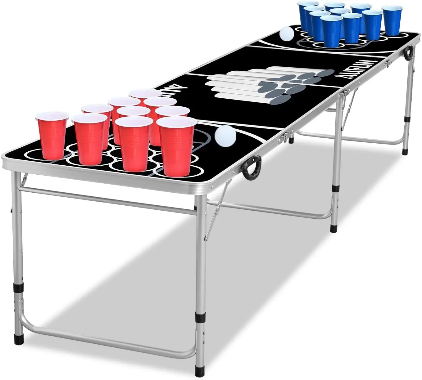 Bierpong Tisch für Partys mit 100 Bechern, 6 Bällen, 242x62 cm schwarz