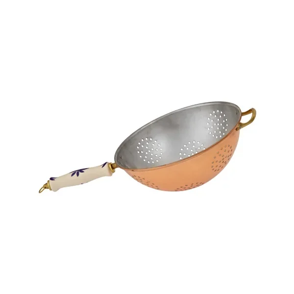 Sieb, Kupfersieb - mit verzinnter Innenseite enthält einen Porzellangriff, Durchmesser: 17 cm