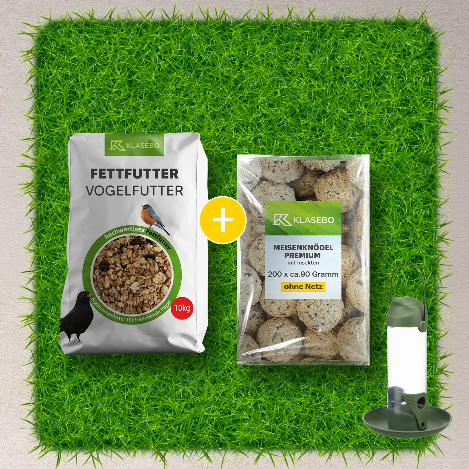 Set Bird Feeder Complete 10kg – Hanging Tube Feeder 500 ml, Premium Insect Fat Balls 200 pcs. à approx. 90 g, Wild Bird Food 10 kg