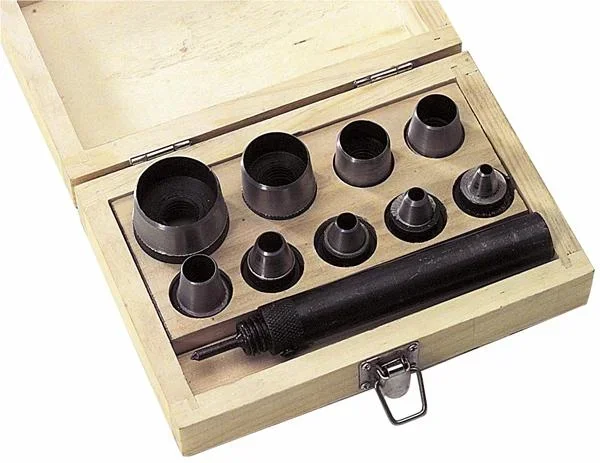 Locheisensatz in Holzbox, 10-teilig