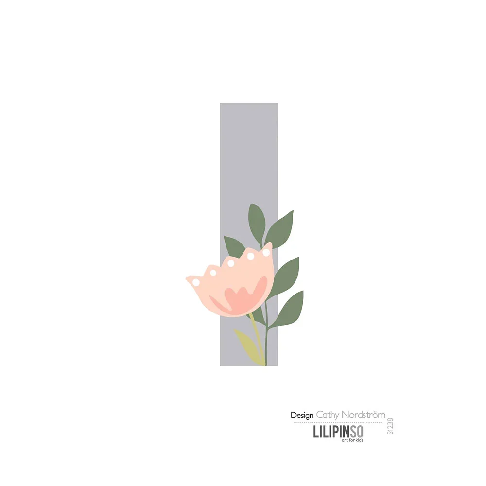 Lilipinso Sticker Buchstabe mit Blüten grau rosa pastell I