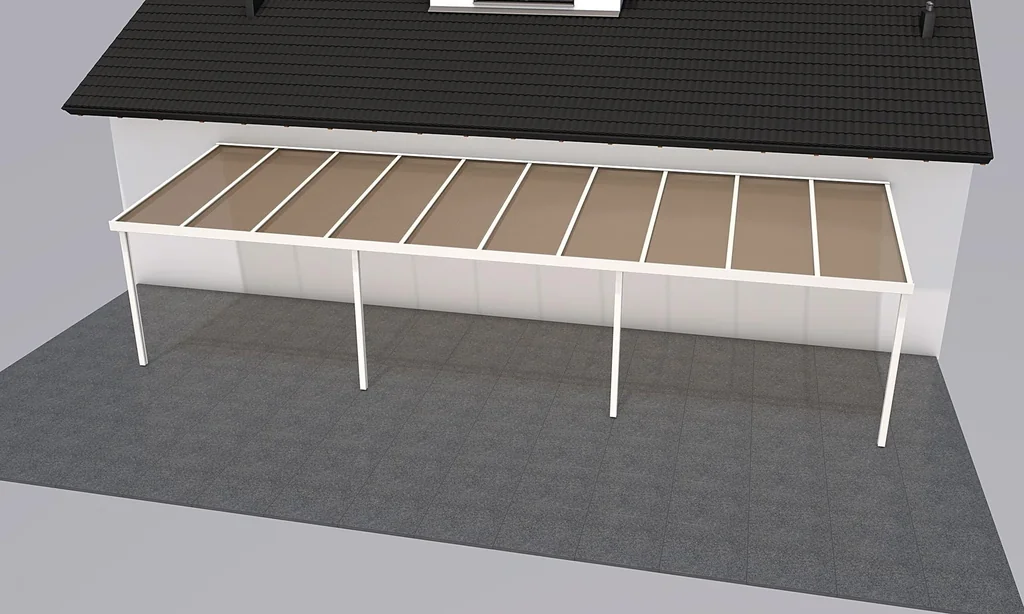 Terrassendach Premium, weiß, 10140 x 3060 mm - Polycarbonat Stegplatten 16 mm, bronze
